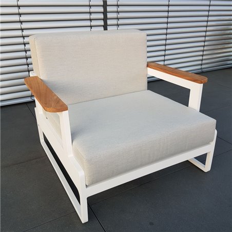 ICM garden lounge lounge lounge Sillón Cassis de teca de aluminio blanco de 1 plaza ICM garden lounge lounge lounge Sillón Cassis de teca de aluminio blanco de 1 plaza