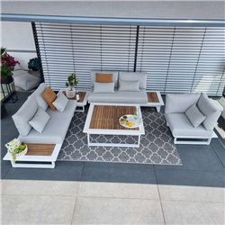 ICM Gartenlounge Gartenmöbel Cannes Aluminium Teak weiß Lounge Modul Set ICM Gartenlounge Gartenmöbel Cannes Aluminium Teak weiß Lounge Modul Set