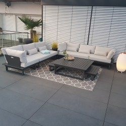 Salon de jardin salon de jardin Menton aluminium module rond d'angle anthracite luxe exclusif extérieur Salon de jardin salon de jardin Menton aluminium module rond d'angle anthracite luxe exclusif extérieur