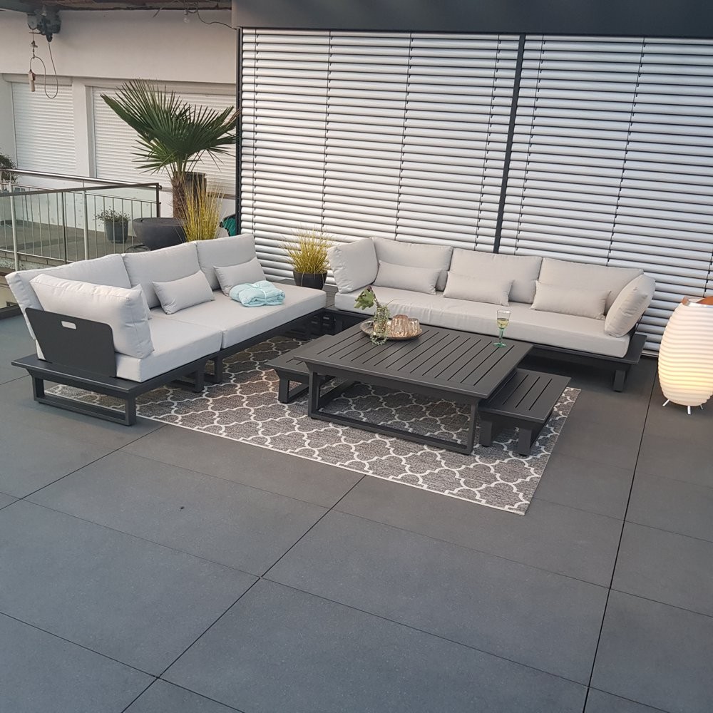 Garden lounge set muebles de jardín Menton aluminio antracita módulo de esquina redonda lujo exclusivo exterior