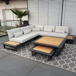 ICM garden lounge muebles de jardín Cannes teca de aluminio antracita Esquina redonda Conjunto de módulos lounge ICM garden lounge muebles de jardín Cannes teca de aluminio antracita Esquina redonda Conjunto de módulos lounge