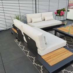 ICM jardín salón terraza muebles Cannes aluminio teca antracita Conjunto de módulos lounge ICM jardín salón terraza muebles Cannes aluminio teca antracita Conjunto de módulos lounge